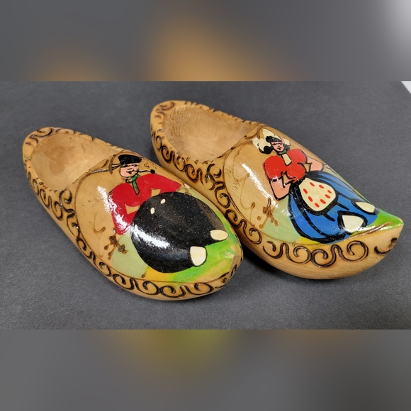 Handpainted Wood Clogs Dutch Holland - Picture 1 of 8